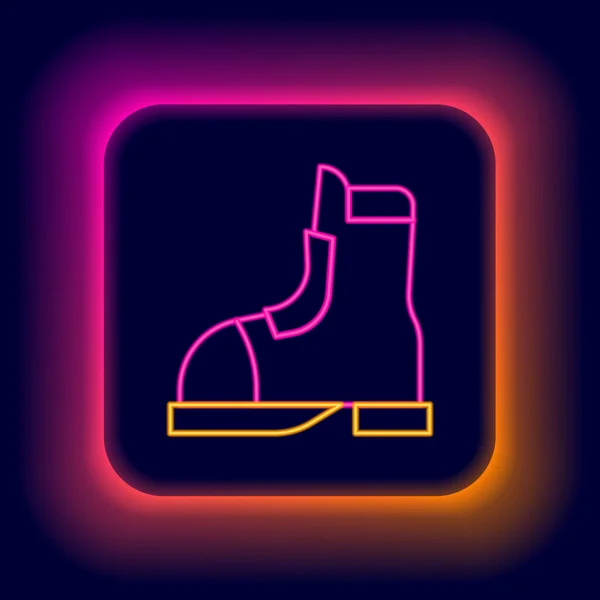 Brillante línea de neón Hunter botas icono aislado sobre fondo negro. Concepto de esquema colorido. Vector — Vector de stock