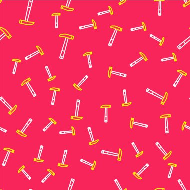 İtfaiyeci baltası simgesi kırmızı arka planda izole edilmiş. Yangın baltası. Vektör