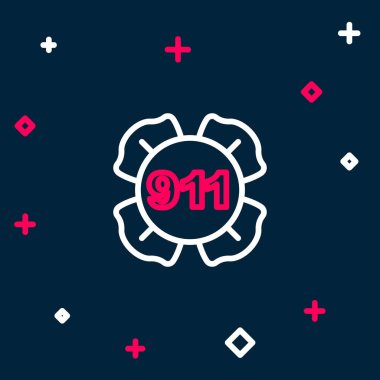 Mavi arka planda 911 'i arayan bir hat var. Polis, ambulans, itfaiye, çağrı, telefon. Renkli taslak konsepti. Vektör