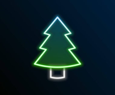 Parlayan neon hattı Noel ağacı simgesi siyah arkaplanda izole edilmiş. Mutlu Noeller ve mutlu yıllar. Renkli taslak konsepti. Vektör