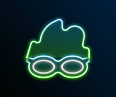 Yüzme ikonu için parlak neon çizgileri siyah arkaplanda izole edilmiş. Yüzme gözlükleri. Su altı ekipmanları. Renkli taslak konsepti. Vektör