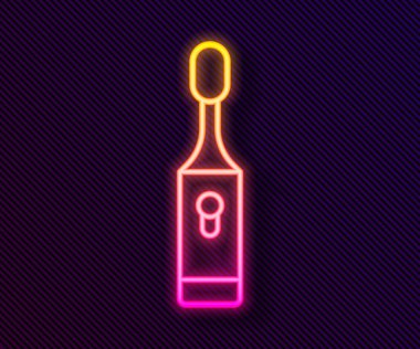 Parlayan neon hattı Elektrikli diş fırçası simgesi siyah arkaplanda izole edildi. Vektör