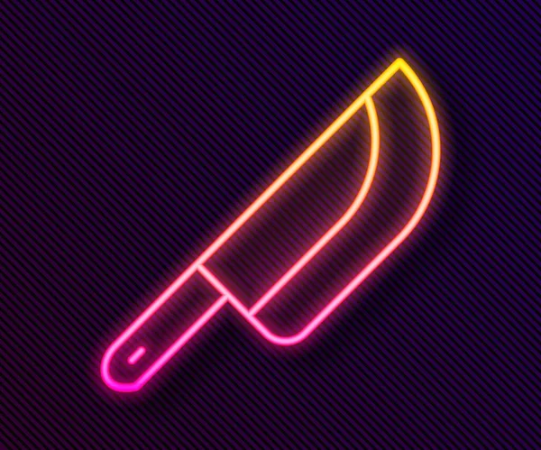Parlayan neon çizgili bıçak simgesi siyah arkaplanda izole edildi. Çatal bıçak sembolü. Mutlu Cadılar Bayramı Partisi. Vektör — Stok Vektör