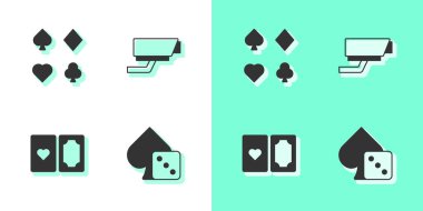 Oyun zarlarını, iskambil kağıtlarını ve güvenlik kamerası simgesini ayarla. Vektör