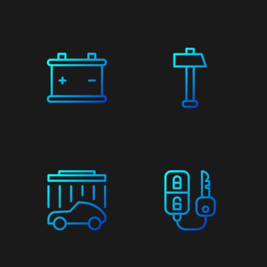 Hat anahtarını uzaktan kumanda, yıkama, pil ve çekiçle ayarla. Renk simgeleri. Vektör