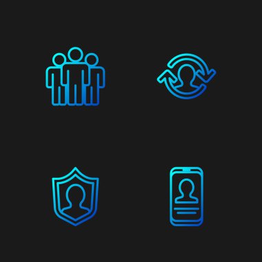 Satır Mobil 'i özgeçmiş, Kullanıcı koruması, Kullanıcı grubu ve İnsan kaynakları ile ayarla. Renk simgeleri. Vektör