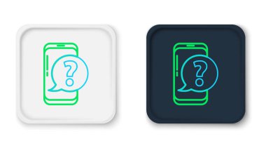 Beyaz arkaplanda soru simgesi olan bir cep telefonu hattı. Renkli taslak konsepti. Vektör