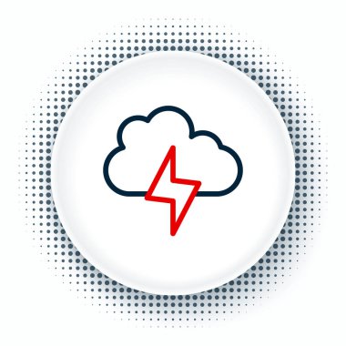 Hat Storm simgesi beyaz arkaplanda izole edildi. Bulut ve şimşek işareti. Fırtınanın hava durumu ikonu. Renkli taslak konsepti. Vektör