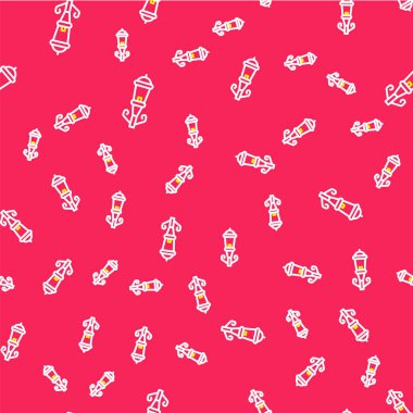 Line Vintage sokak lambası simgesi kırmızı arkaplanda izole edilmiş. Vektör