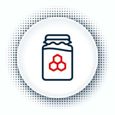 Beyaz arkaplanda izole edilmiş bal ikonu çizgi kavanozu. Yiyecek bankası. Tatlı doğal gıda sembolü. Renkli taslak konsepti. Vektör