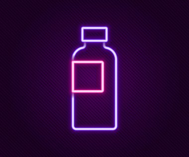 Parlayan neon hattı fitness karıştırıcı simgesi siyah arkaplanda izole edildi. Su ve protein kokteylleri için kapaklı spor karıştırıcı şişesi. Renkli taslak konsepti. Vektör