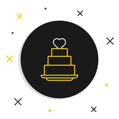 Beyaz arka planda kalp ikonu olan çizgi düğün pastası. Renkli taslak konsepti. Vektör