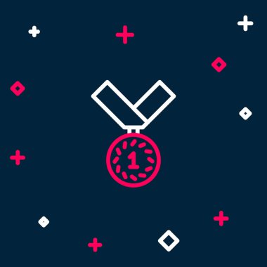 Mavi arkaplanda çizgi madalyası simgesi izole edildi. Kazanan sembol. Renkli taslak konsepti. Vektör