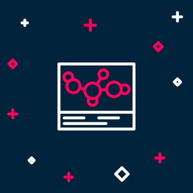 Çizgi Kimyasal Formül simgesi mavi arkaplanda izole edildi. Yenilikçi tıp, sağlık, araştırma ve bilim için soyut altıgen. Renkli taslak konsepti. Vektör