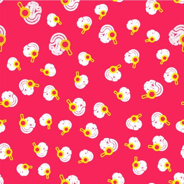 Kırmızı zemin üzerinde parmak izi simgesi olan çizgi büyüteç. Kimlik işareti. Vektör