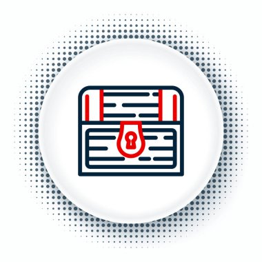 Beyaz arka planda izole edilmiş Antik hazine sandığı simgesi. Altın sikkeli klasik tahta sandık. Renkli taslak konsepti. Vektör