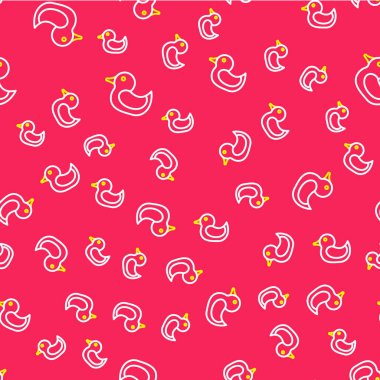 Çizgili Rubber ördek ikonu kırmızı arkaplanda izole edilmiş kusursuz desen. Vektör