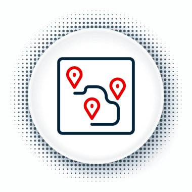 Satır Rotası konumu simgesi beyaz arkaplanda izole edildi. Harita işaretçisi işareti. Yol ya da yol kavramı. GPS navigatörü. Renkli taslak konsepti. Vektör