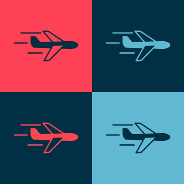 Pop Art Plane simgesi renk arkaplanında izole edildi. Uçan uçak ikonu. Uçak tabelası. Vektör