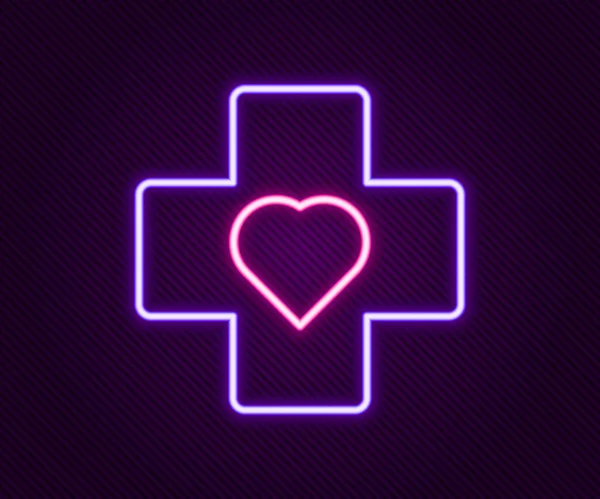 Leuchtendes Neonfarbenes Herz Mit Einem Kreuzsymbol Auf Schwarzem Hintergrund Erste — Stockvektor
