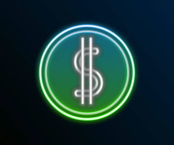 Glowing Neon Line Coin Money Dollar Symbol Icon Isolated Black — Stock Vector