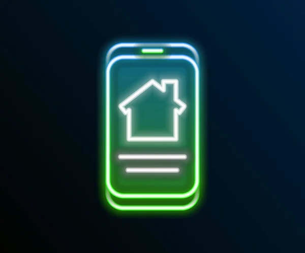 Glowing Neon Line Casa Imobiliária Line Ícone Smartphone Isolado Fundo — Vetor de Stock