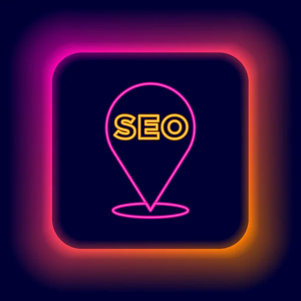 Lumineux Néon Ligne Seo Icône Optimisation Isolé Sur Fond Noir — Image vectorielle