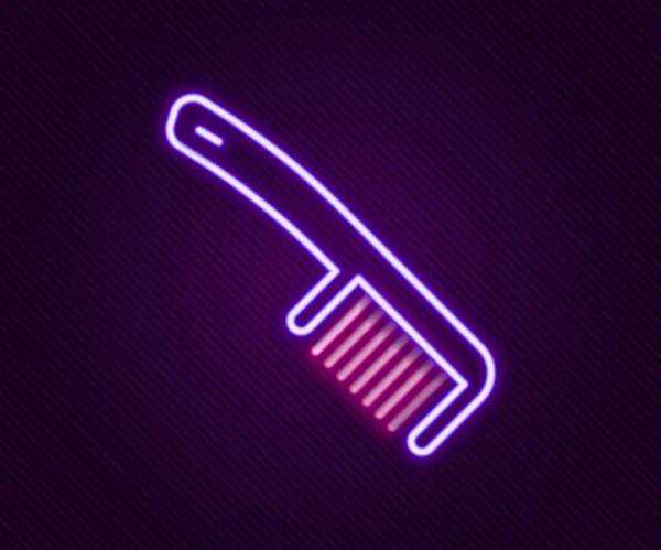 Leuchtende Neon Linie Haarbürste Symbol Isoliert Auf Schwarzem Hintergrund Haarschild — Stockvektor