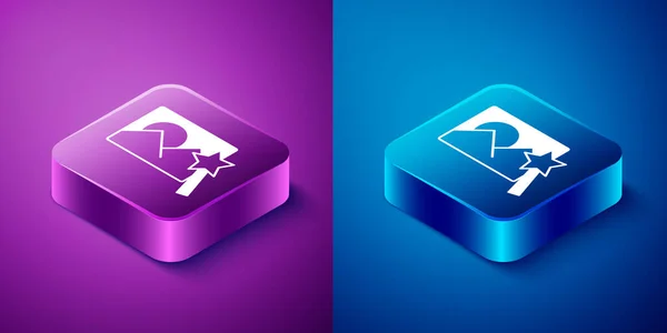 Isometric Photo Retouching Icon Isolated Blue Purple Background Photographer Photography — Stock Vector