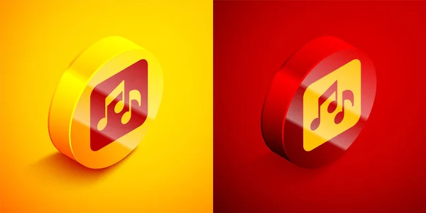 Isometric Music Note Tone Icon Isolated Orange Red Background Circle — Stock Vector