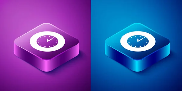 Ícone Relógio Isométrico Isolado Fundo Azul Roxo Símbolo Temporal Botão — Vetor de Stock