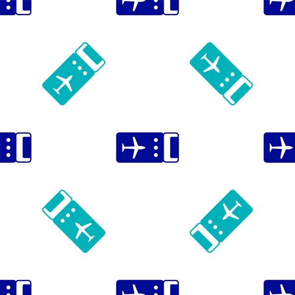 Blue Airline Biljett Ikon Isolerad Sömlös Mönster Vit Bakgrund Flygbiljett — Stock vektor
