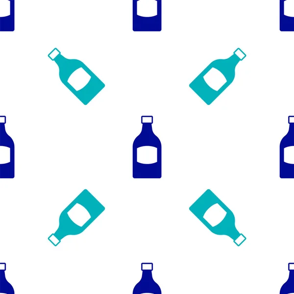 Ikon Botol Bir Biru Mengisolasi Pola Mulus Pada Latar Belakang - Stok Vektor