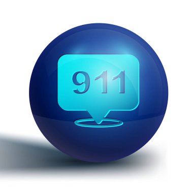 Acil durum ikonuna sahip mavi telefon beyaz arka planda izole edilmiş 911 ikonu. Polis, ambulans, itfaiye, çağrı, telefon. Mavi daire düğmesi. Vektör