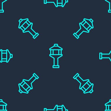 Yeşil Hat Havaalanı kontrol kulesi ikonu mavi arka planda izole edilmiş pürüzsüz desen. Vektör