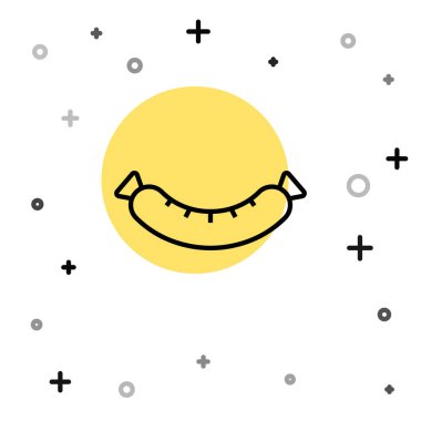 Siyah çizgi sosis simgesi beyaz arkaplanda izole edildi. Izgara sosis ve aroma işareti. Rastgele dinamik şekiller. Vektör