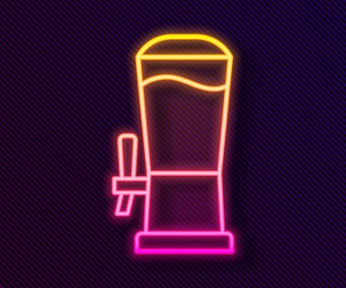 Parlayan neon hattı bira ikonu siyah arkaplanda izole edildi. Vektör