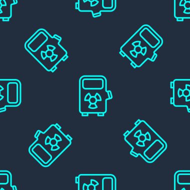 Yeşil hat elektrikli araba şarj istasyonu ikonu mavi arka planda izole edilmiş pürüzsüz desen. Eko elektrik yakıt pompası tabelası. Vektör