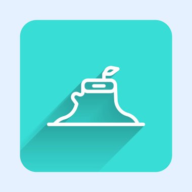 Beyaz çizgi ağaç kütüğü simgesi uzun gölge arkaplan izole. Yeşil kare düğmesi. Vektör