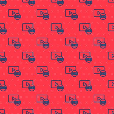 Mavi çizgi HD film, bant, çerçeve simgesi kırmızı arkaplanda izole edilmiş kusursuz desen. Vektör