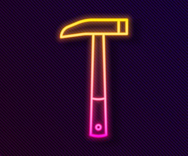 Parlayan neon hattı itfaiyeci balta simgesi siyah arka planda izole edildi. Yangın baltası. Vektör