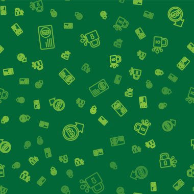 Hat kredi kartını bitcoin, bitcoin ve Lock ile kusursuz desen üzerine ayarla. Vektör