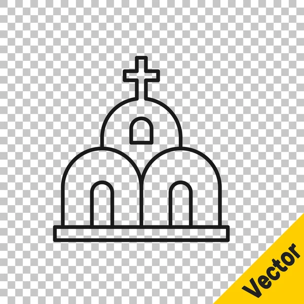 黑线教堂建筑图标孤立在透明的背景下 基督教会教会的宗教 — 图库矢量图片