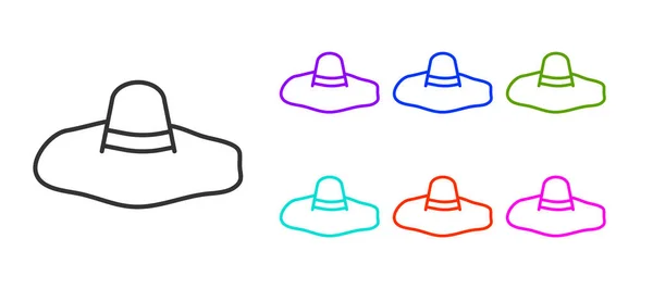 Черная Линия Элегантные Женщины Шляпу Значок Изолирован Белом Фоне Набор — стоковый вектор