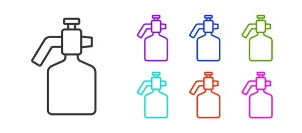 Zwarte Lijn Paint Spray Gun Icoon Geïsoleerd Witte Achtergrond Stel — Stockvector