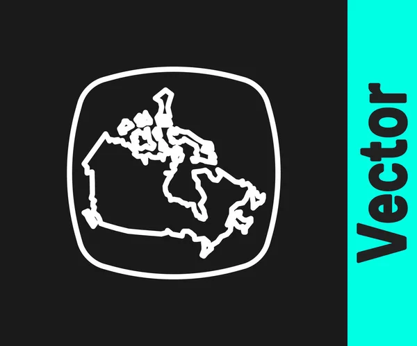 Weiße Linie Kanada Karte Symbol Isoliert Auf Schwarzem Hintergrund Vektor — Stockvektor