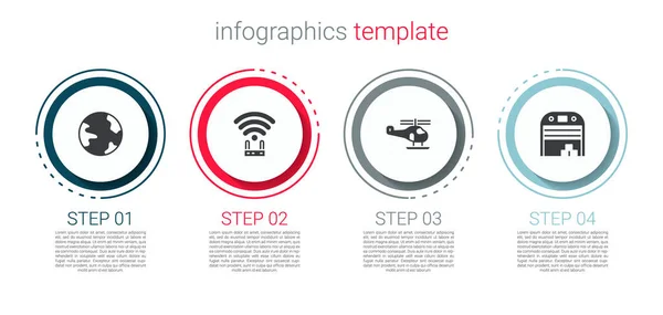 Set Worldwide Router Signal Helicopter Aircraft Hangar Business Infographic Template — Stock Vector