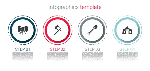 Set Elephant Houten Bijl Schep Toeristische Tent Bedrijfsinfographic Sjabloon Vector — Stockvector