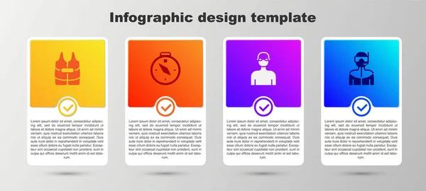 Set Giubbotto Salvataggio Bussola Nuotatore Muta Immersioni Subacquee Modello Infografica — Vettoriale Stock