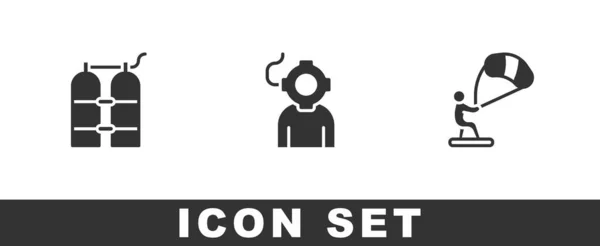 Set Aqualung Kitesurfing Icon Vector — Stock Vector